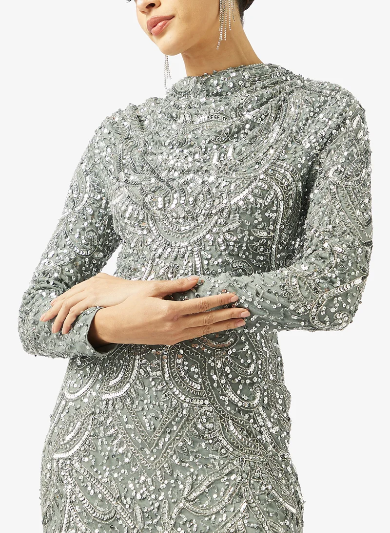 Maryisa  Cowl Neck Sequin Maxi Dress for Women | Best Price UAE